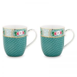 Blushing Birds Blue Set of 2 Small Mugs