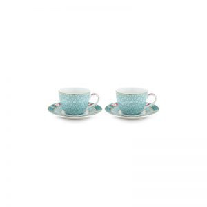 Blushing Birds Blue  Espresso Cups Set of 2