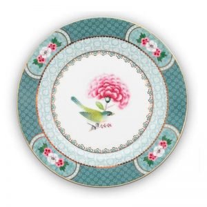 Blushing Birds Blue Round Plate