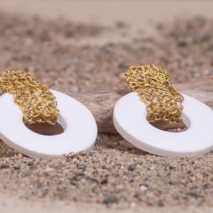 White  & Gold Thread Earrings