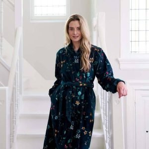 Les Fleurs Bathrobe Dark Blue