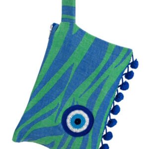 Milos Clutch Parl. Blue & Lime with Ponpon & Motif