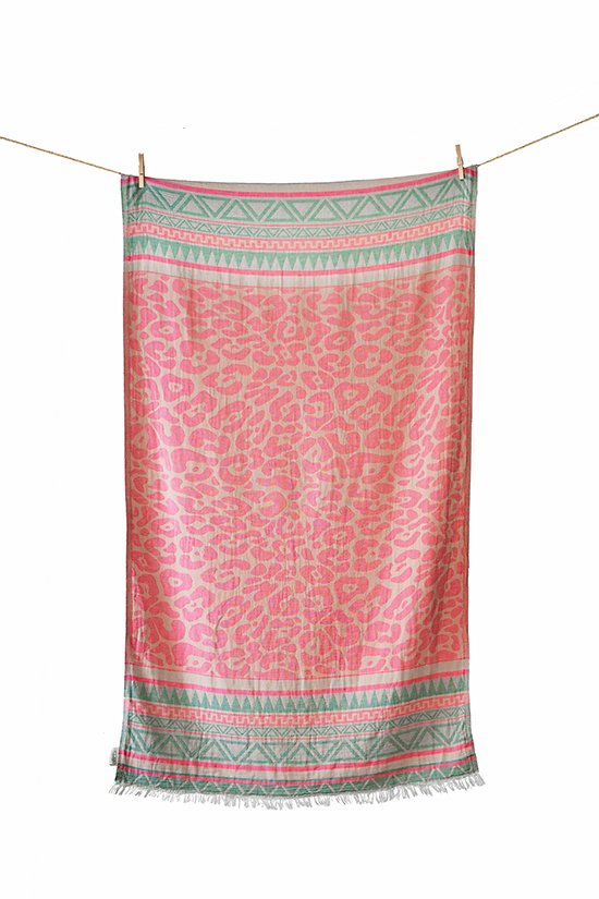 Beach Towel Keros Beige & Eucal & Pink